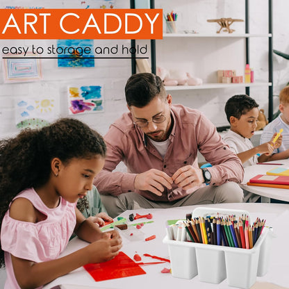 ALINK Classroom Caddy Storage Basket with Handle, 6 Pack Plastic Arts Office Crafts Caddy 4 Compartments for Kids, Pencil, Crayon, Marker, School Supplies - Clear