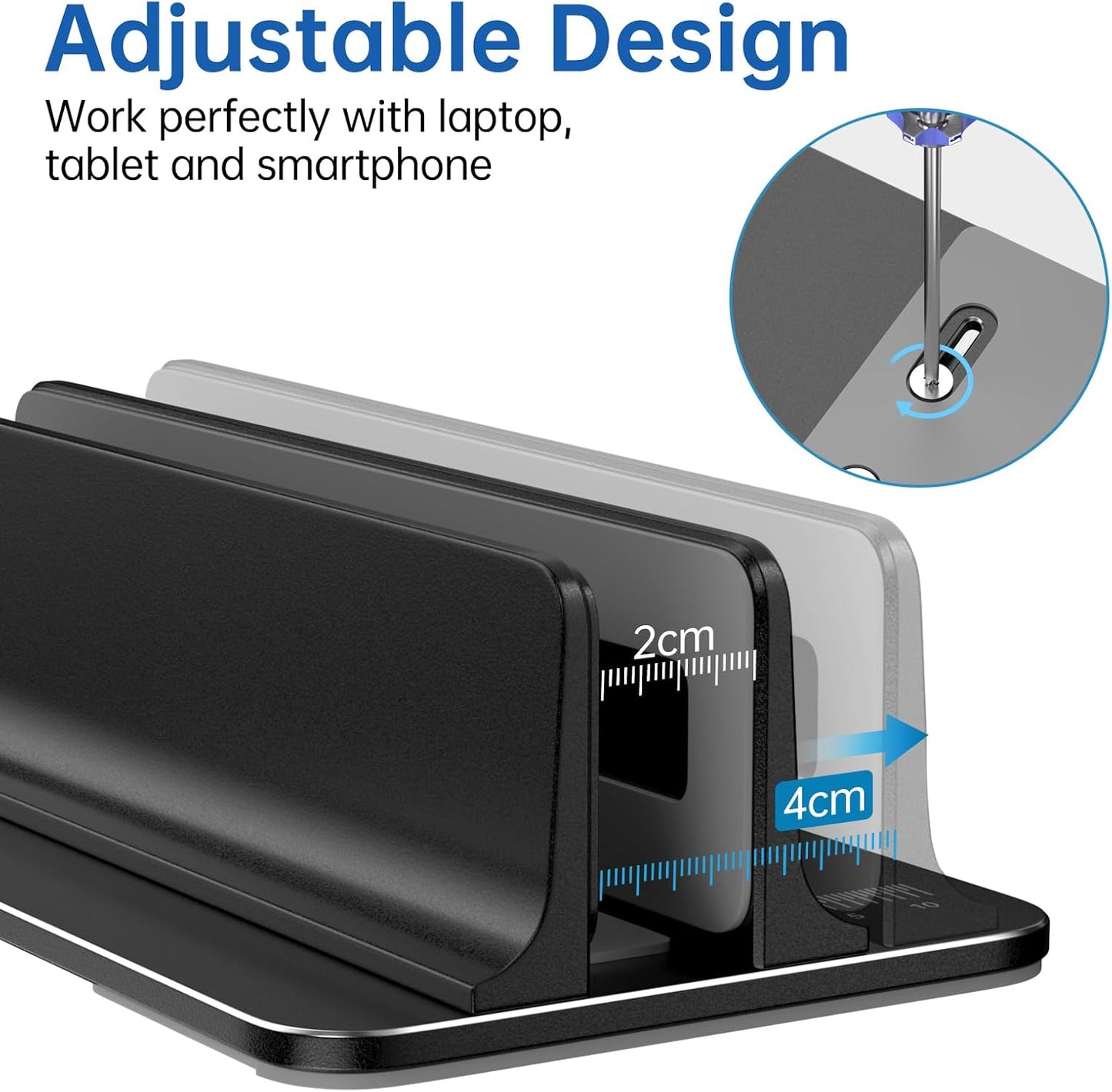 Vertical Laptop Stand for Desk Aluminum Book Holder with Adjustable Double Slot Desktop Accessories for MacBook Pro/Air Gaming Laptops, Black