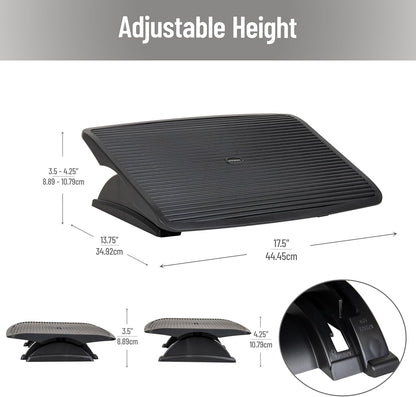 Mind Reader Foot Rest, Under Desk at Work, Ergonomic, Height Adjustable, Office, Plastic, Black