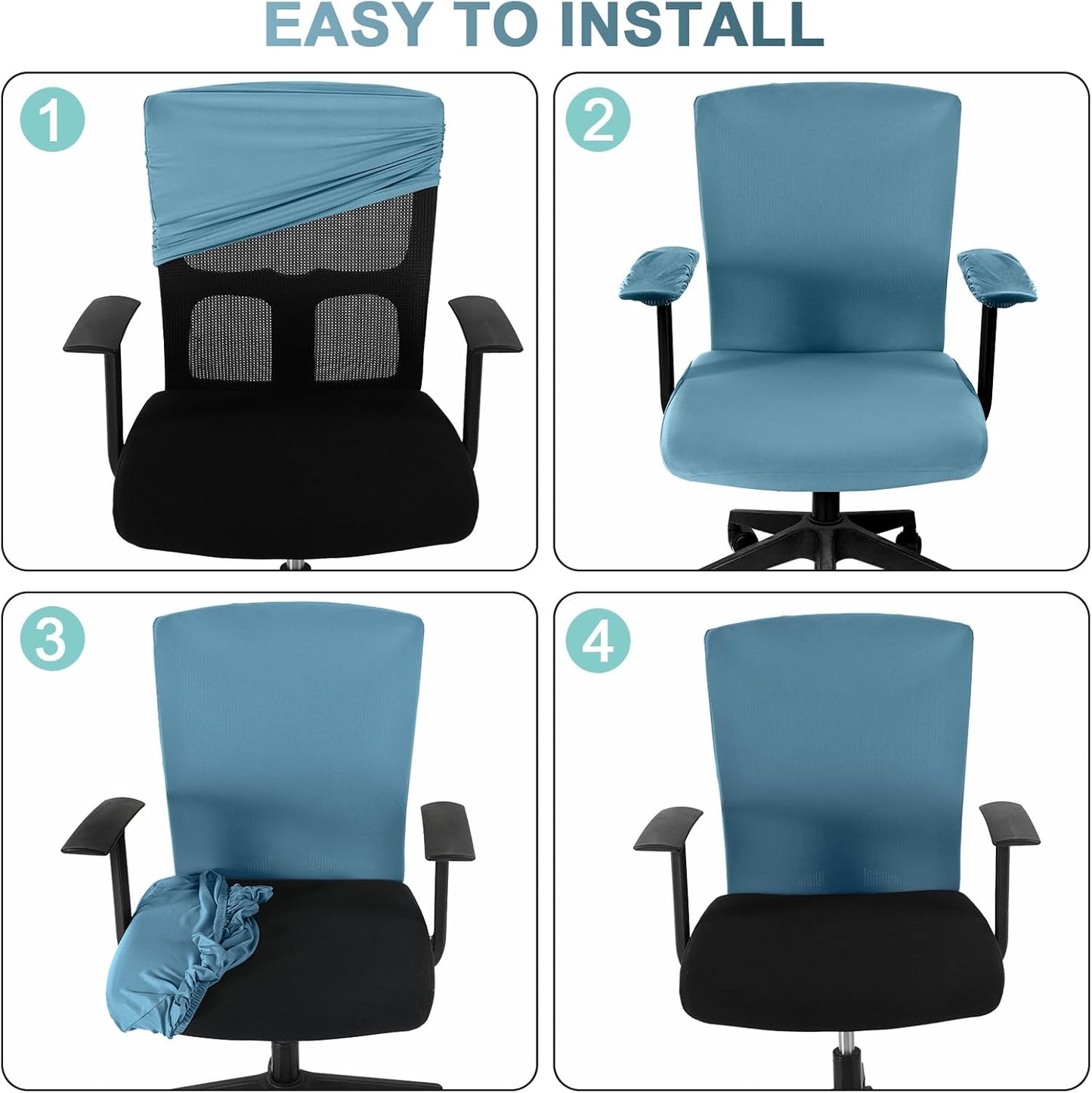 Tallew 4 Pcs Office Chair Covers Set Computer Universal Protective Stretchable Chair Seat Covers Desk Armrest Cover Pads Office Cushion Backrest for Rotating(Regular,Black)