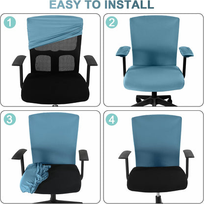 Tallew 4 Pcs Office Chair Covers Set Computer Universal Protective Stretchable Chair Seat Covers Desk Armrest Cover Pads Office Cushion Backrest for Rotating(Regular,Black)
