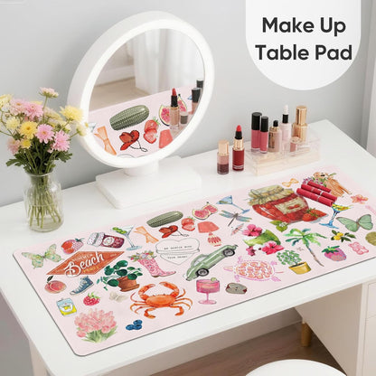 Pink Desk Mat, Leather Desk Pad Blotter Protector, XXL Large Mouse Pad,Computer Laptop Mouse Pads for Desktop,Waterproof Writing Anti-Slip Mousepad for Office and Home I Colorful Stickers