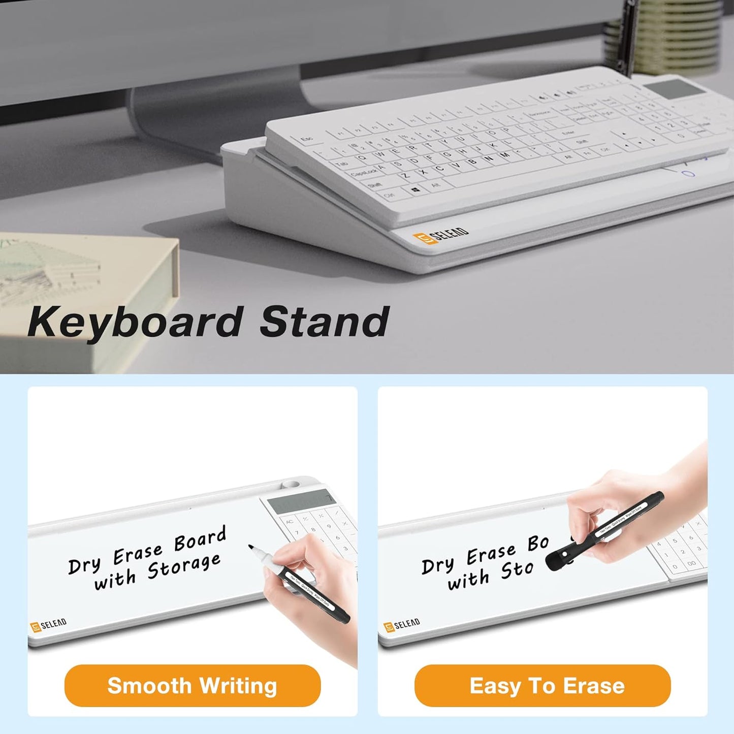 SELEAD Desktop Glass Whiteboard with Wireless Charger Station, Dry Erase Board Computer Pad Keyboard Stand with Organizer for Home, School, Office Desk Accessories, Black