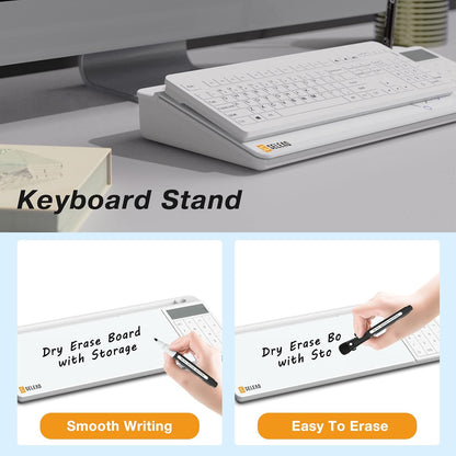 SELEAD Desktop Glass Whiteboard with Wireless Charger Station, Dry Erase Board Computer Pad Keyboard Stand with Organizer for Home, School, Office Desk Accessories, Black