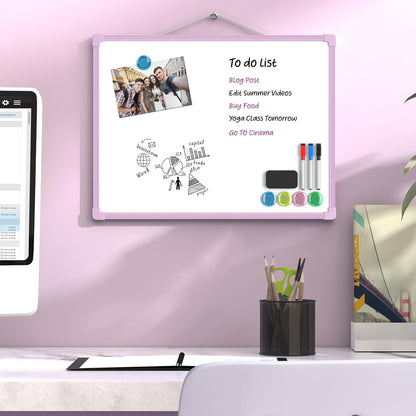 MaxGear Double-Sided Dry Erase Board for Wall, 16"x12" Hanging Whiteboard, Small Dry Erase White Board with 3 Markers and 4 Magnets, Portable Whiteboard for Planning, Drawing, Memo, to Do List