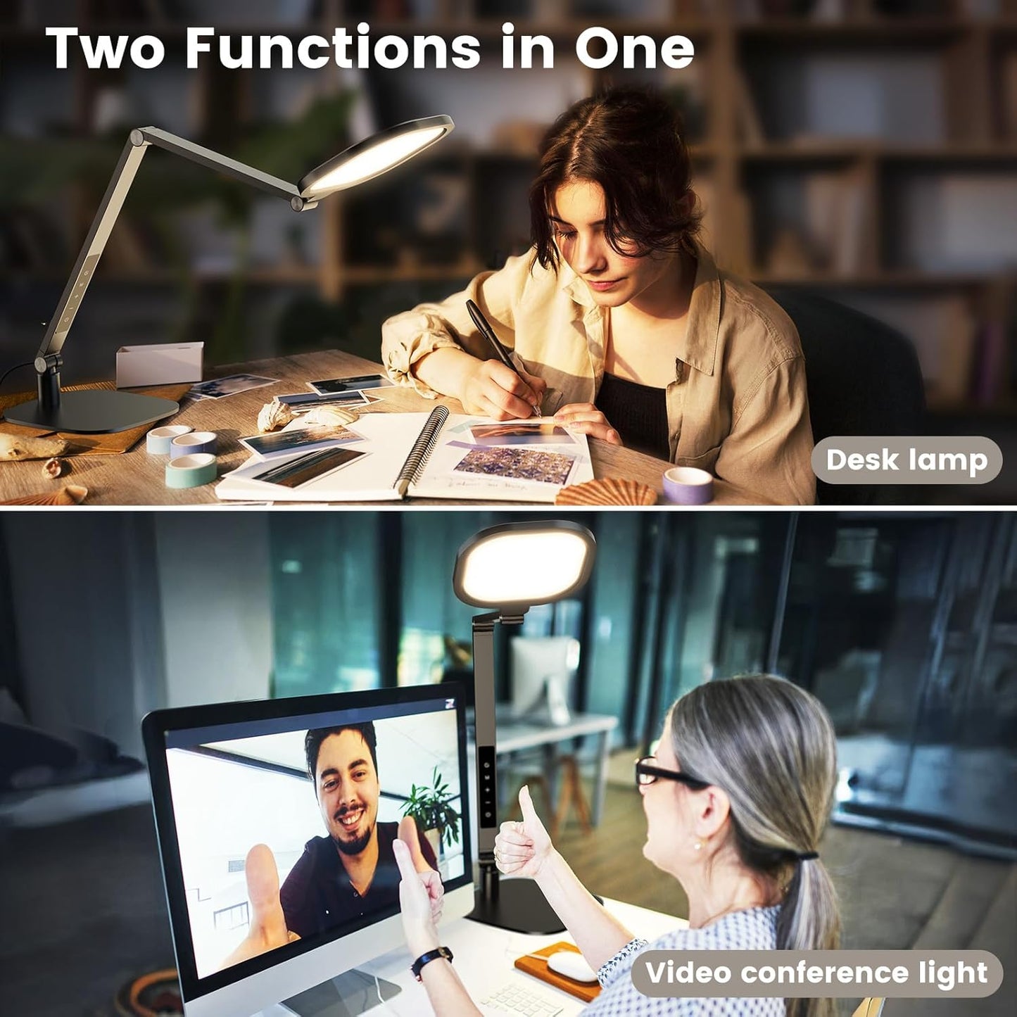 LitONES LED Desk Lamp for Home Office, 15W Desk Light with CRI >95, Memory & Timer Function, 1200LM Dimmable Computer Light for Video Calls, Conference, Reading, Study (White)