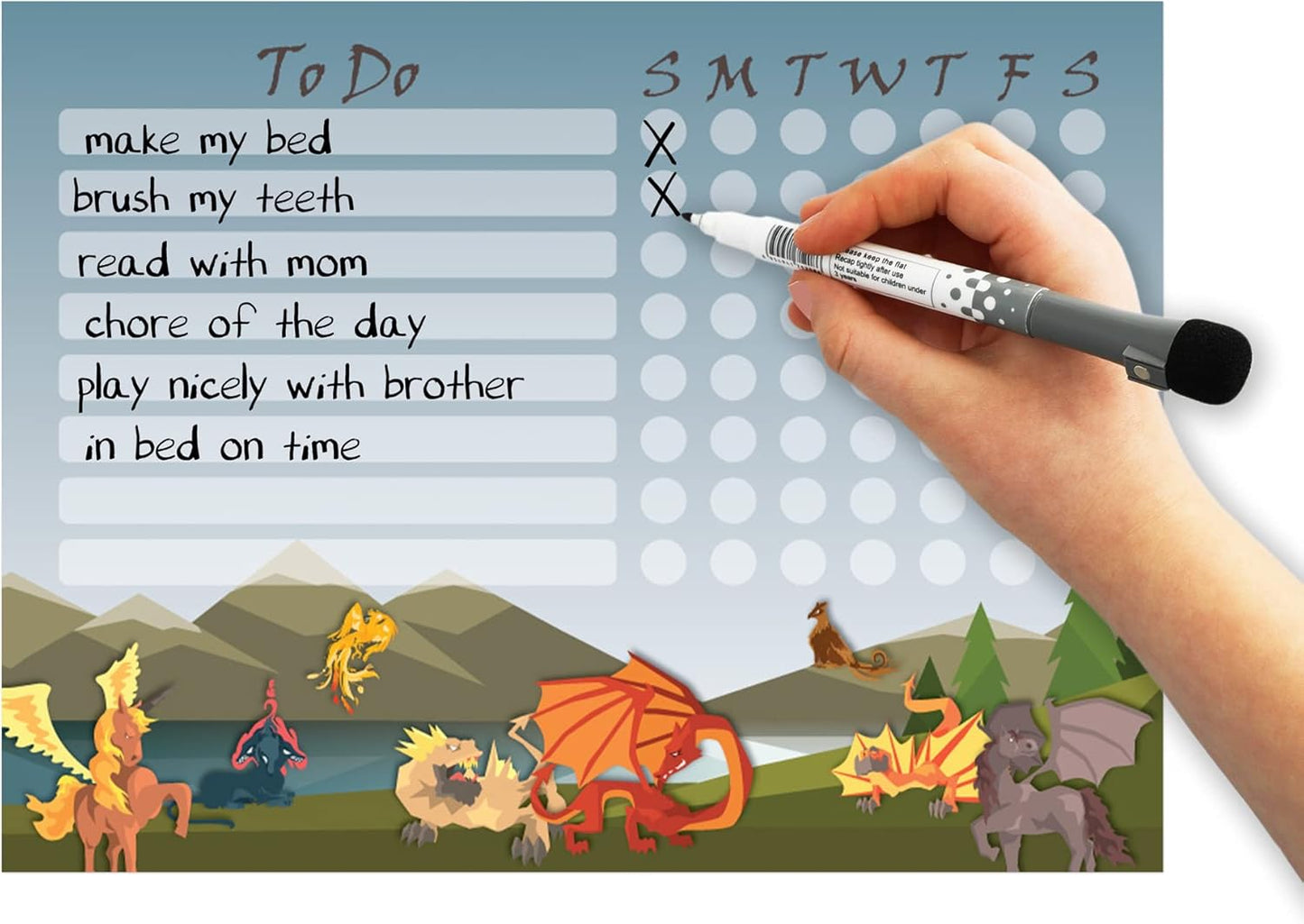 Dry Erase Whiteboard Task & Habit Tracker | Removable and Restickable Adhesive Decal | Fine-Tip Magnetic Marker Included | 9” x 12”