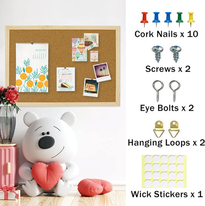 OWLKELA Cork Board 14.6"X 11", Notice Pin Board, Memo Board, Vision Board, Bulletin Board for Office, Classroom or Home, Mounting Hardware and Push Pins Included, Wooden Frame