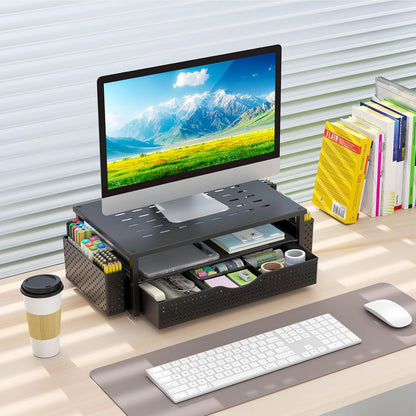 gianotter Monitor Stand Riser, Office Desk Shelf Organizer, Desk Organizer with Drawer and Pen Holder, 2-Tier Computer Stand, Office Organization (Ink)