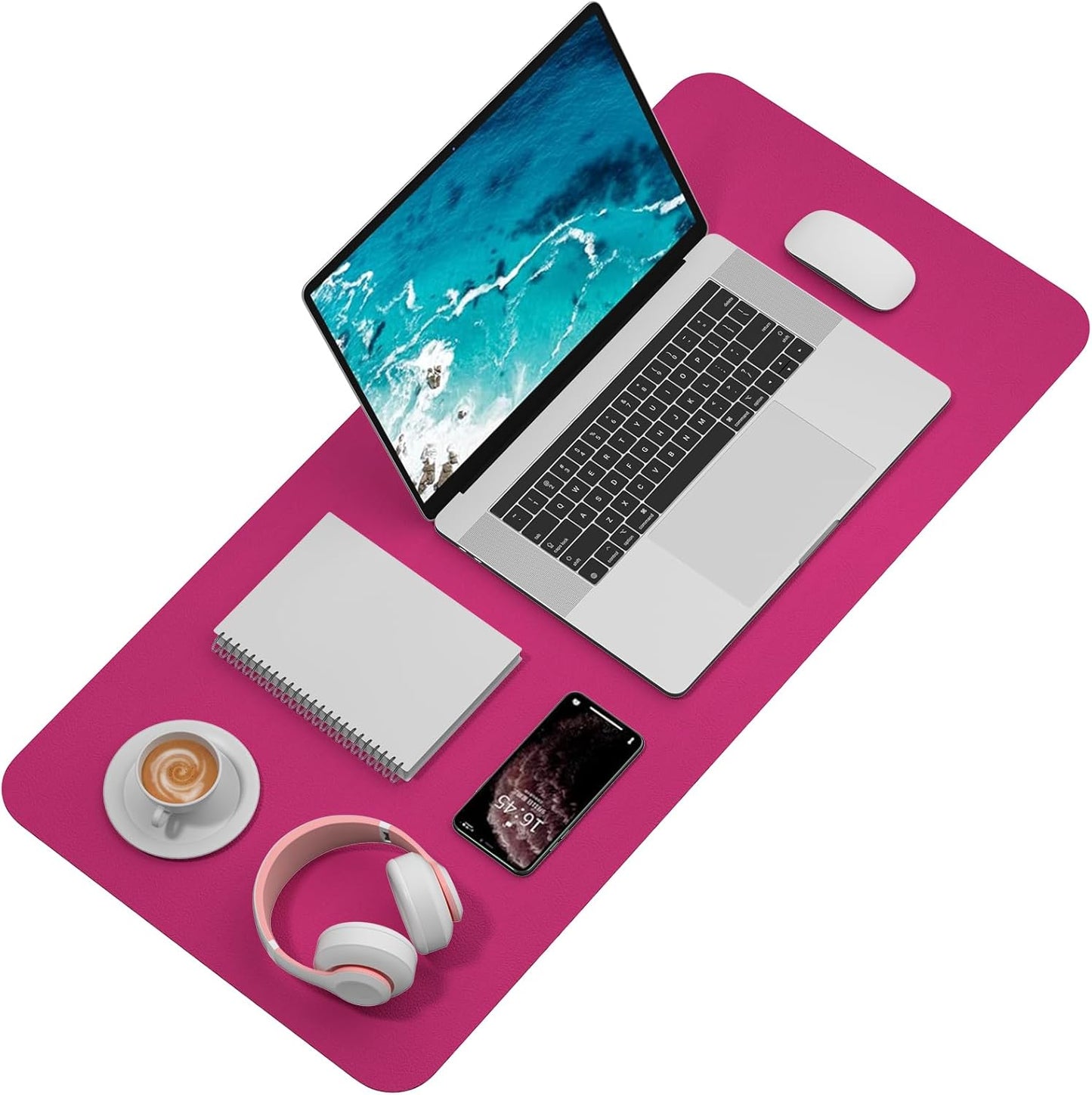 Hsurbtra Desk Pad, 23.6" x 13.8" PU Leather Desk Mat, M Extended Mouse Pad, Waterproof Desktop Blotter Protector, Non-Slip Ultra Thin Small Laptop Keyboard Writing Mat for Office Home, Pink