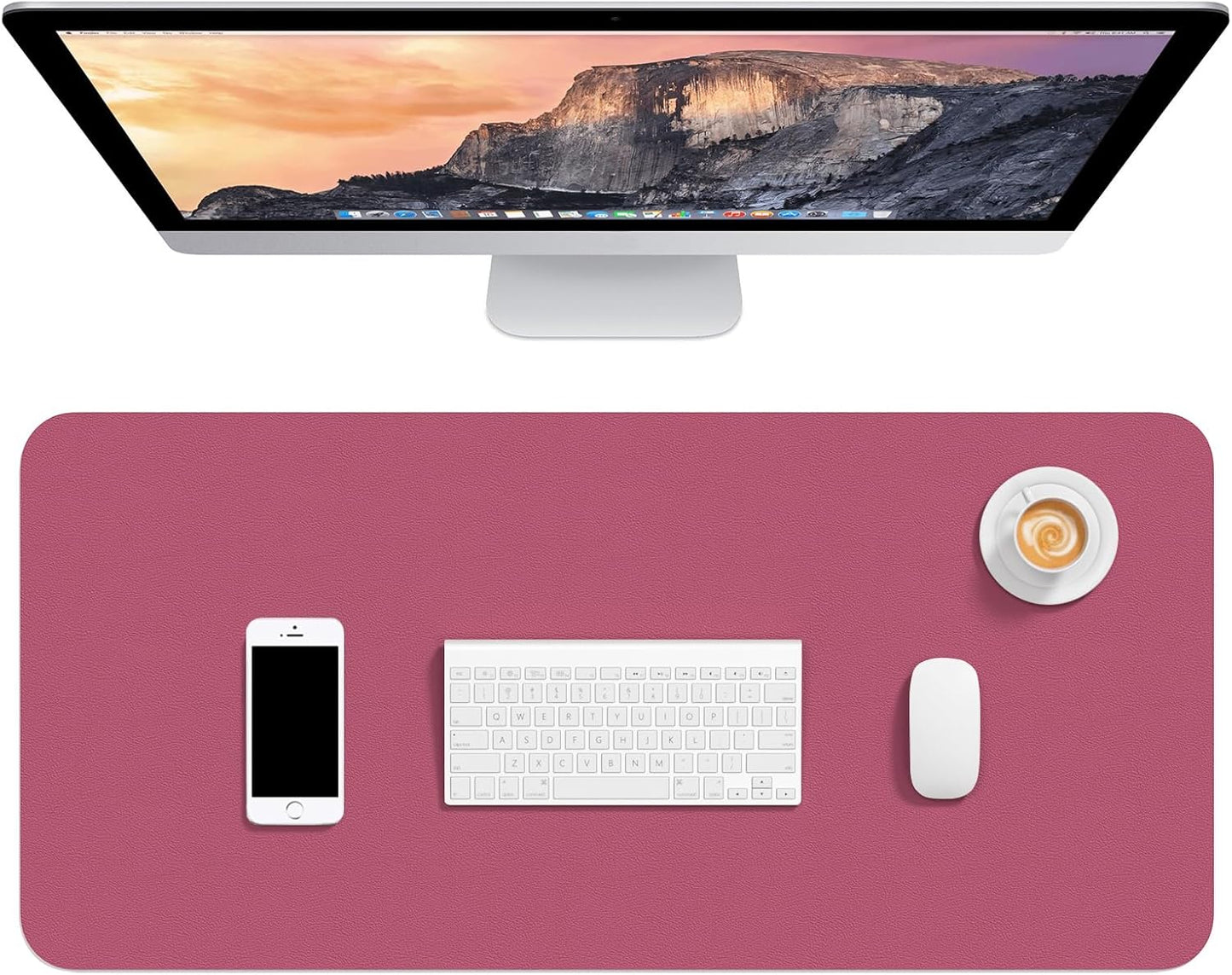 Hsurbtra Desk Pad, 23.6" x 13.8" PU Leather Desk Mat, M Extended Mouse Pad, Waterproof Desktop Blotter Protector, Non-Slip Ultra Thin Small Laptop Keyboard Writing Mat for Office Home, Pink
