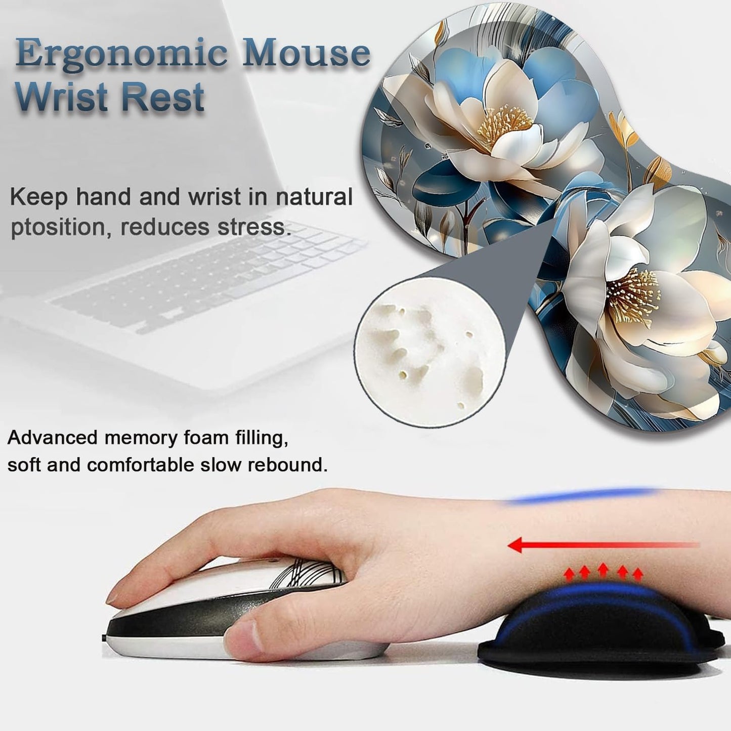 Mouse Wrist Rest and Keyboard Wrist Rest Pad Set, Non-Slip Rubber Base Smooth Surface Ergonomic Gaming Mouse Pad for Easy Typing and Pain Relief, Antique Blue Wood Grain Dog Paw + Coaster