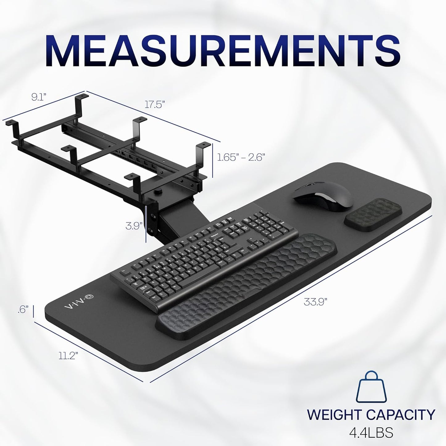 VIVO Premium Adjustable 27 x 11 inch Computer Keyboard and Mouse Platform Tray, Ergonomic Under Table Desk Mount Drawer with Padding, Black, MOUNT-KB27P-B