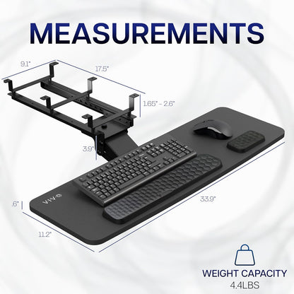 VIVO Premium Adjustable 27 x 11 inch Computer Keyboard and Mouse Platform Tray, Ergonomic Under Table Desk Mount Drawer with Padding, Black, MOUNT-KB27P-B