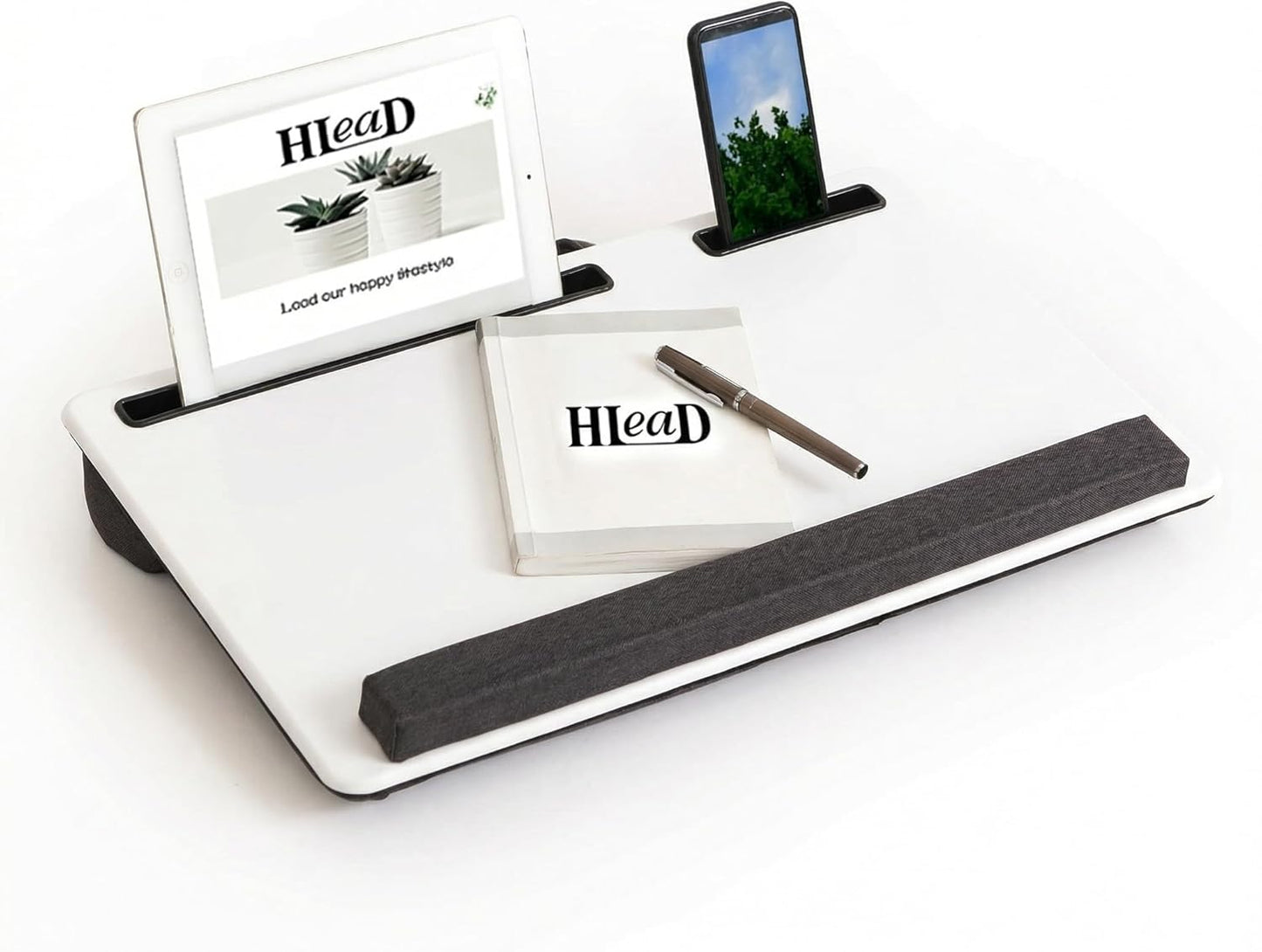 Lap Desk Home Office Lap Desk Portable Laptop Desk for Left Right - Handers with Whole Mouse Pad Wrist Pad Dual Cushion Phone Tablet Slots Fits Up to 17 Inch Laptops