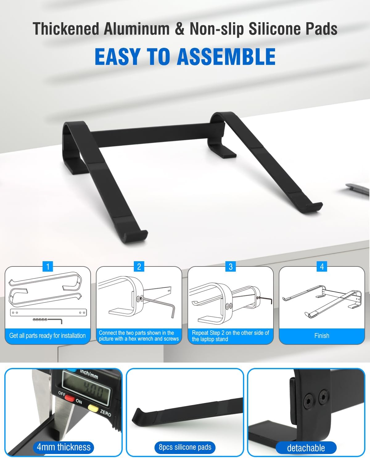 Ventilated Laptop Stand for Desk, Ergonomic Aluminum Laptop Riser, Computer Stand for Laptop, Compatible with MacBook Air Pro, Dell, HP, More 11-17.3 Inches Notebook, Work from Home (Silver)