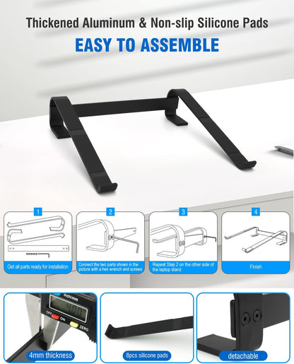 Ventilated Laptop Stand for Desk, Ergonomic Aluminum Laptop Riser, Computer Stand for Laptop, Compatible with MacBook Air Pro, Dell, HP, More 11-17.3 Inches Notebook, Work from Home (Silver)