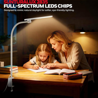 Honeywell HJ2 Sunturalux™ Clamp LED Desk Lamp, CRI≥97 Full-Spectrum Eye-Caring Light, 3 Color Modes & Stepless Dimming, 16" Flexible Gooseneck for Reading, Home Office, Art Creation (Black)