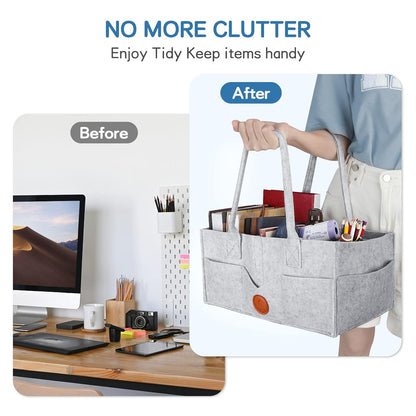 Maliton Baby Diaper Caddy Organizer for Changing Table, Nursery Storage Bin Basket with Handle, Felt Diaper Organizer Suitable for Indoor Outdoor (Khaki)