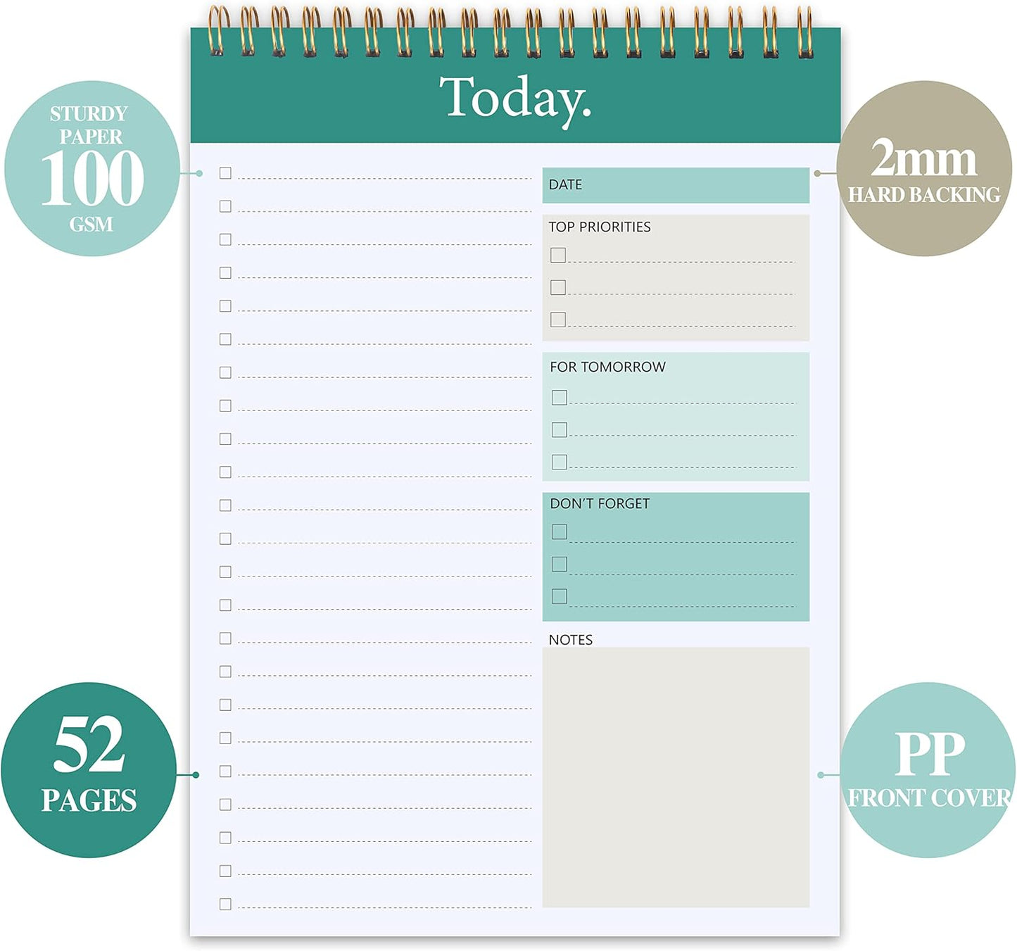 104 Pgs To Do List Notepad - Daily Planner Notepad Undated 52 Duplex-Printed Undated Sheets Tear Off, 6.5" x 9.8" Checklist Productivity Organizer with Hourly Schedule for Tasks