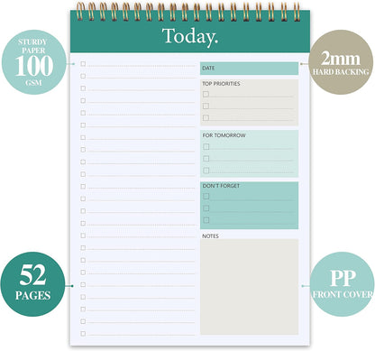 104 Pgs To Do List Notepad - Daily Planner Notepad Undated 52 Duplex-Printed Undated Sheets Tear Off, 6.5" x 9.8" Checklist Productivity Organizer with Hourly Schedule for Tasks