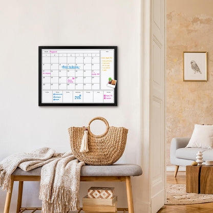 3-in-1 Dry Erase Calendar for Wall, 17x13 inches Magnetic Surface Monthly & Weekly Planner Whiteboard, Dry Erase Board with Black Wood Frame, Hanging White Board Calendar(YL+ZL-BK,4333)