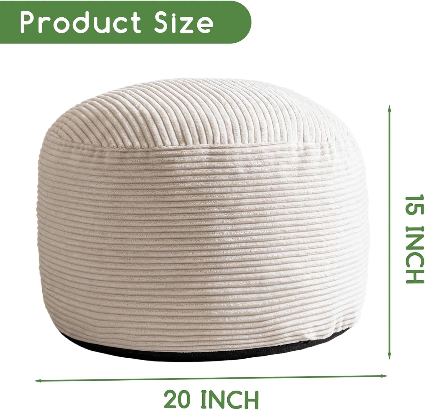 HIGOGOGO Round Stuffed Pouf Ottoman, Corduroy Poufs with Foam Chunk Filling, Furry and Fluffy Pouf Foot Stool Storage Ottoman, 20 X 15 Floor Poufs Foot Rest for Living Room, Dark Grey