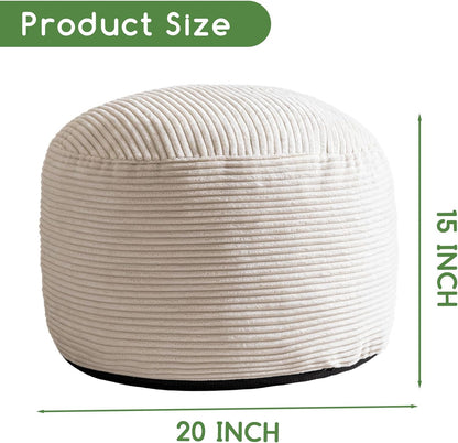 HIGOGOGO Round Stuffed Pouf Ottoman, Corduroy Poufs with Foam Chunk Filling, Furry and Fluffy Pouf Foot Stool Storage Ottoman, 20 X 15 Floor Poufs Foot Rest for Living Room, Dark Grey