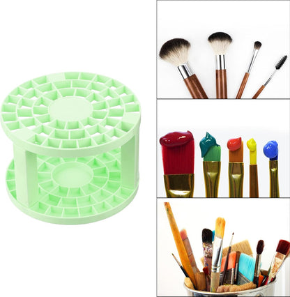 PATIKIL 1pcs White Minimalist Plastic Paint Brush Holder, 49 Holes Round Artist Desk Makeup Pencil Organizer