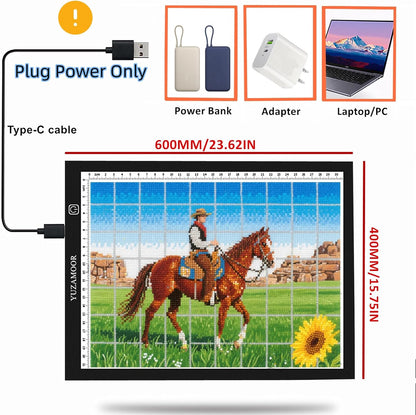 A2 Extra Large Tracing LED Light Pad for Diamond Art, Sketching, Painting - Adjustable Brightness, Sketching, Tracing - USB Powered DIY Diamond Art Light Box - No mesh No dot