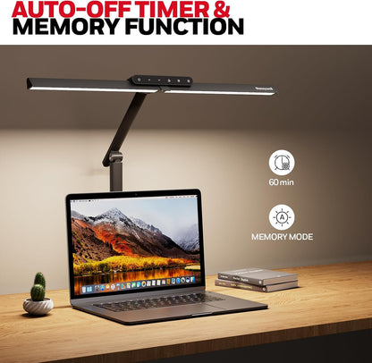 Honeywell LED Desk Lamp with Clamp - HJ1 Sunturalux Eye-Caring Clip on Lights for Home Office, 1200LM Clamp Lamp 4 Color Modes Stepless Dimming Task Desk Light for Working Black
