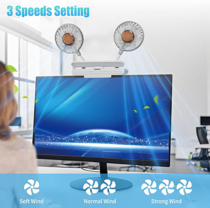 Monitor Fan with LED Lights, USB Desktop Fan with 2 Rotatable Heads, 3 Speeds Desk Fans Small Quiet with Sturdy Adjustable Clamp, Strong Wind Office Personal Cooling Fans for Laptop, Desktop.