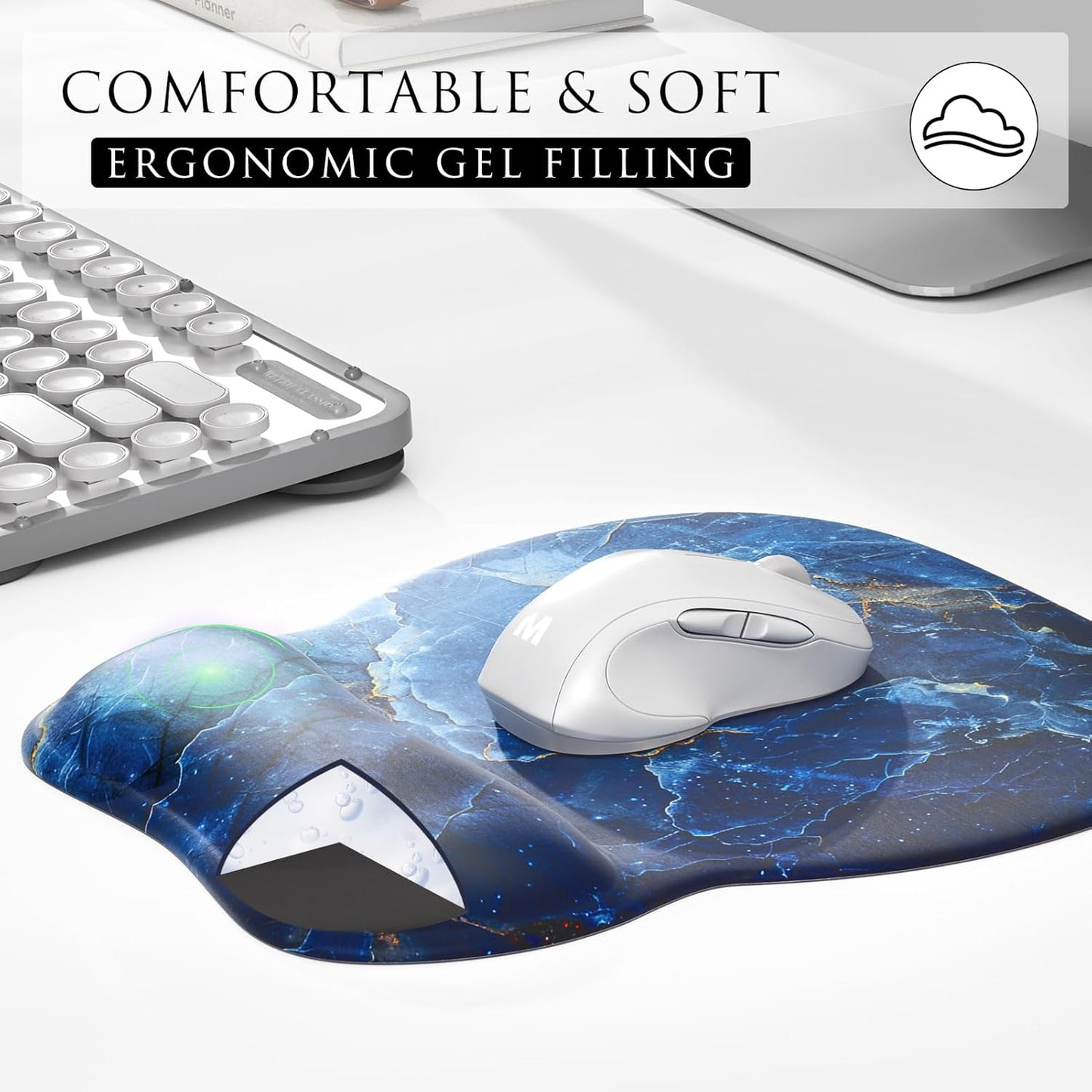 MROCO Ergonomic Mouse Pad with Gel Wrist Rest, Smooth Wrist Support Surface, Non-Slip PU Base for Pain Relief, Comfortable Mousepad for Computer, Laptop, Office & Home, 9.4 x 8.1 in, Black