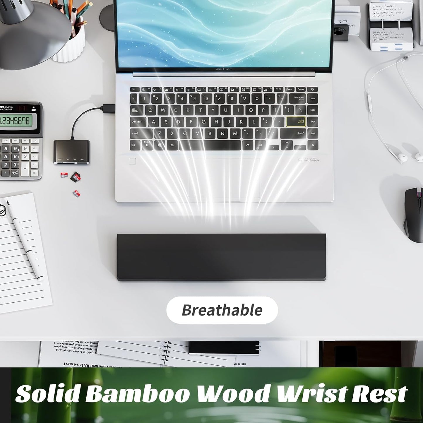 Wooden Wrist Rest, 11.8-inch Length and 22mm Thickness for Small Keyboard, Bamboo Wood Palm Rest, Ergonomic Design for Mechanical Gaming Keyboard