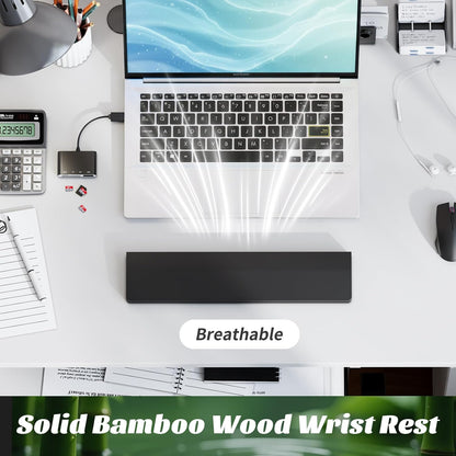 Wooden Wrist Rest, 11.8-inch Length and 22mm Thickness for Small Keyboard, Bamboo Wood Palm Rest, Ergonomic Design for Mechanical Gaming Keyboard