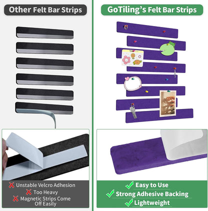 Cork Board for Walls - 8 Pack Felt Pin Board Bar Strips - Self-Adhesive Lightweight Bulletin Board - Cork Board for Office with 40 Push Pins No Damage for Wall