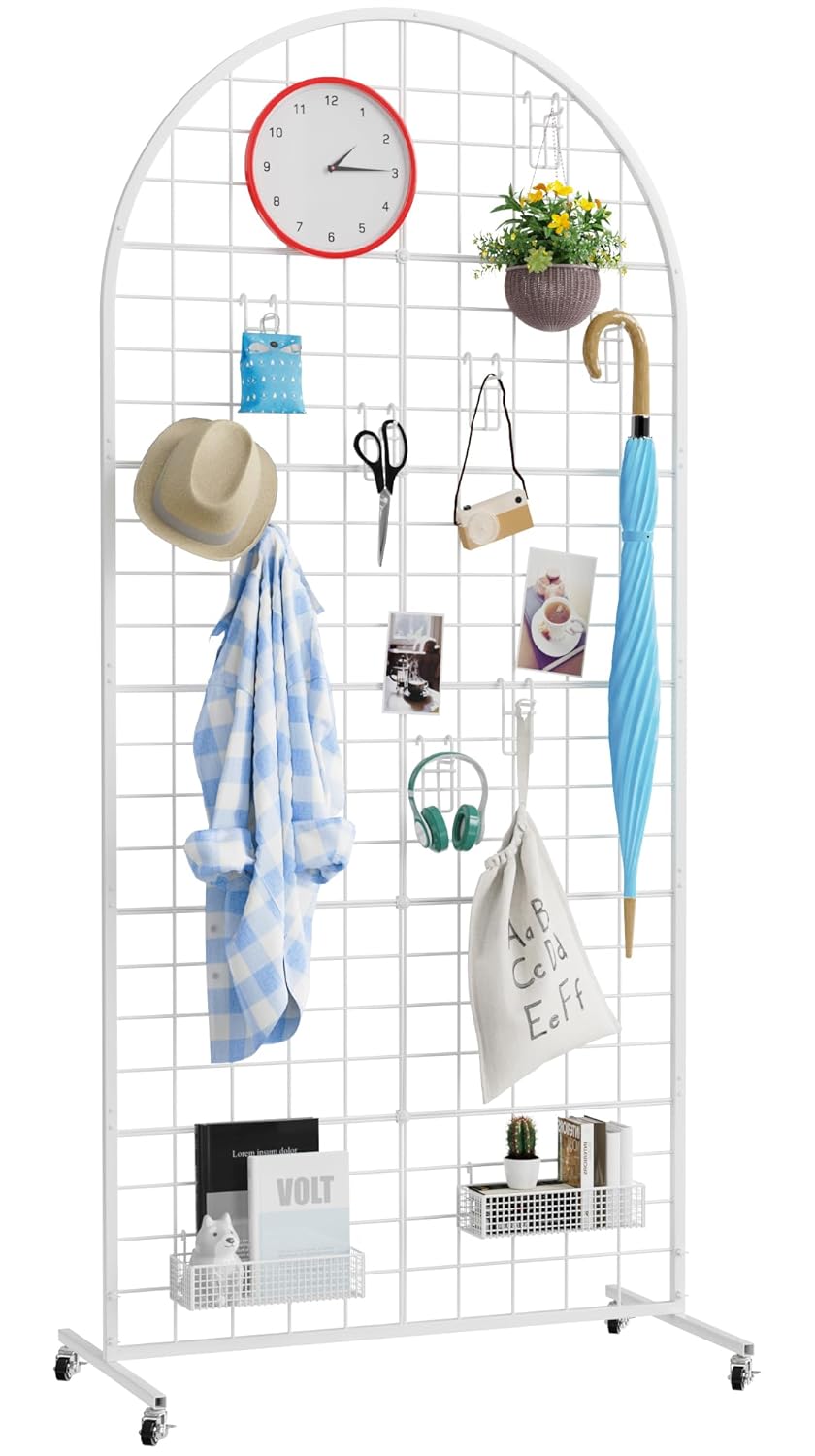Asee'm Grid Wall Panels Display Stand 2' x 5.2' FT Black Movable Wire Grid Wall Display Rack Heavy Floorstanding Detachable Girdwall Panel with T-Base for Craft Show Rack, Retail Displays 1PCS