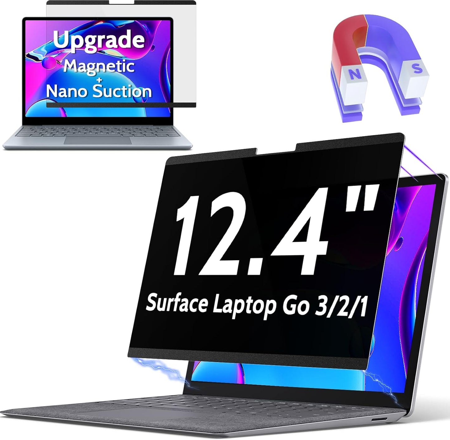 Peslv Magnetic Privacy Screen for Surface Laptop 6/5/4/3/2/1 13.5 Inch, Removable Anti Blue Light Glare Filter, Black Security Private Apy Block Protector