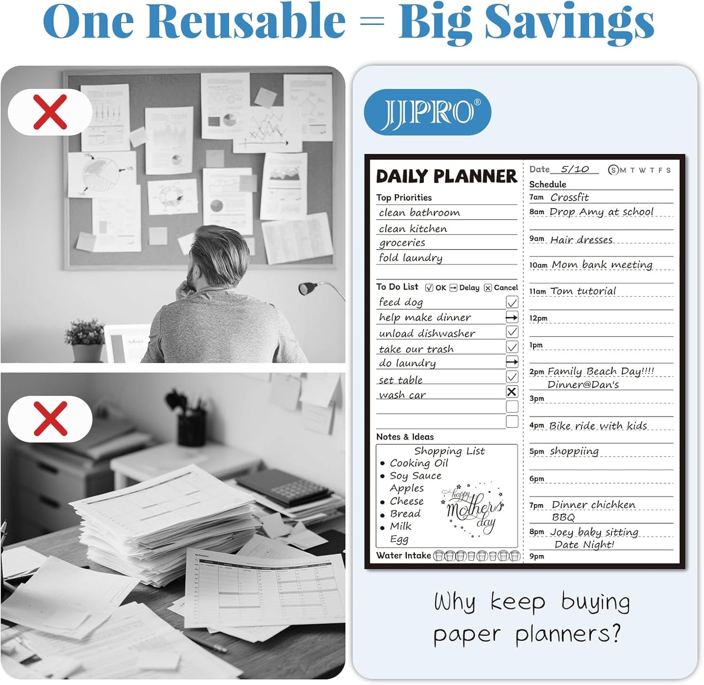 JJPRO Reusable Desktop Daily Planner with Stand,Reusable Time Schedule Board,11"x8.5" Hourly Schedule Dry Erase Board with Time Slots,Desk Hourly Dry Erase Board w/Engineered Wood Stand-Sage Green
