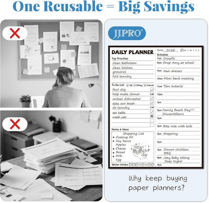 JJPRO Reusable Desktop Daily Planner with Stand,Reusable Time Schedule Board,11"x8.5" Hourly Schedule Dry Erase Board with Time Slots,Desk Hourly Dry Erase Board w/Engineered Wood Stand-Sage Green