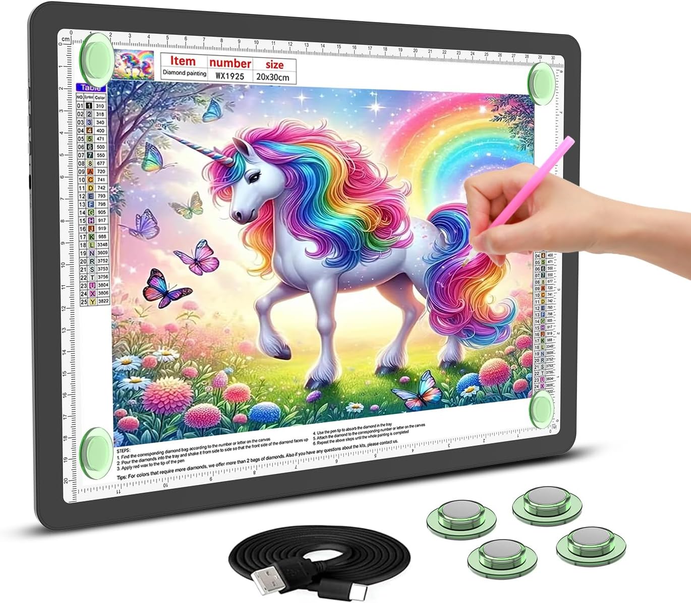 Rechargeable A4 Light Board for Diamond Painting, 9000 Lux Tracing Light Box with Side Physical Buttons, 3 Colors and 6 Levels of Brightness, LED Light Pad for Diamond Art, Drawing, Weeding Vinyl