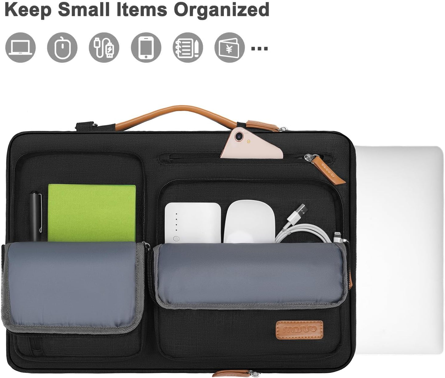 MOSISO 360 Protective Laptop Shoulder Bag,15-15.6 inch Computer Bags Compatible with MacBook Pro 16 inch, HP, Dell, Lenovo, Asus Notebook,Side Open Messenger Bag with 4 Zipper Pockets, Gray