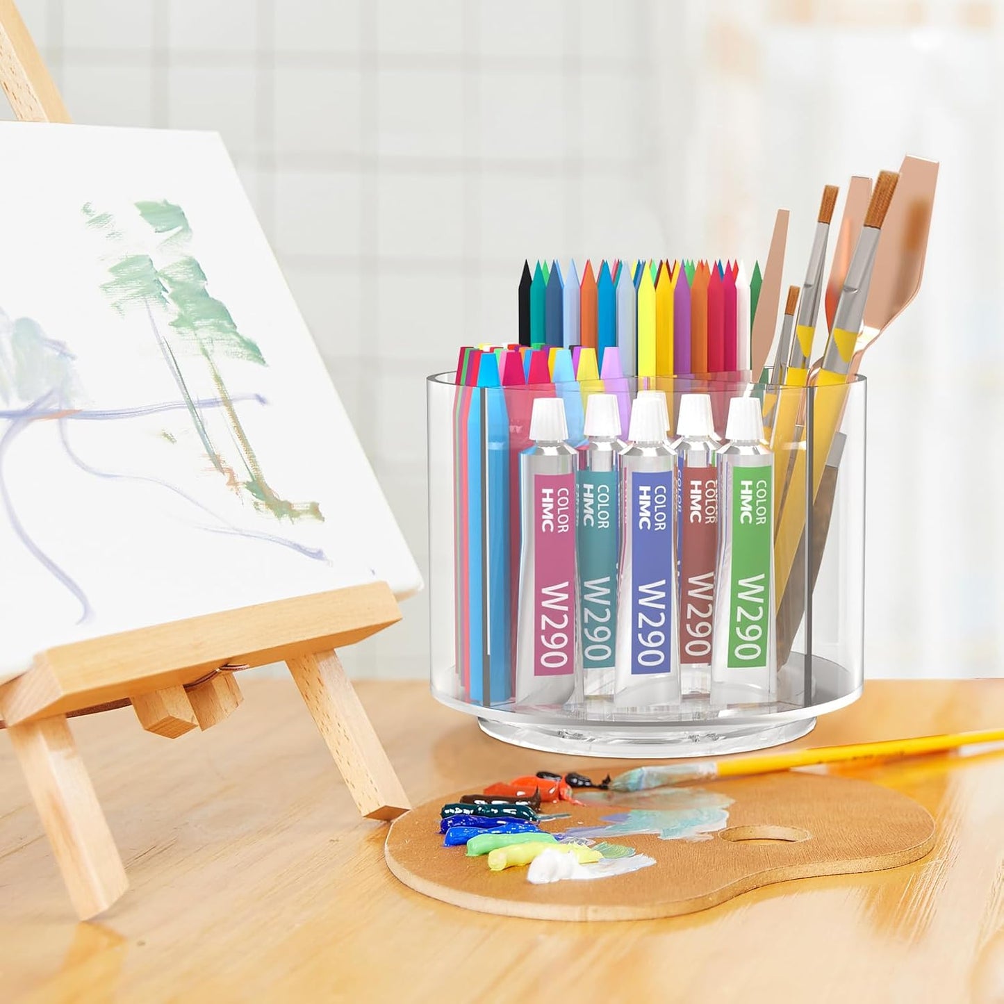 Absonic 250pcs Acrylic Pencil Holder Marker Organizer, 360-Degree Rotating Pen Holder, Crayon Organizers for Kids Pencil Organizer Caddy Art Supply Lazy Susan Organizer for Desk Home School Office