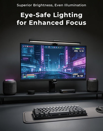 RGB Monitor Light Bar with Wireless Remote, Dual-Source Gaming Computer Lamp for Curved & Flat Monitors (0.39"-1.18"), Ambient Backlight, Stepless Dimming (Ra95), No Glare Desk Setup