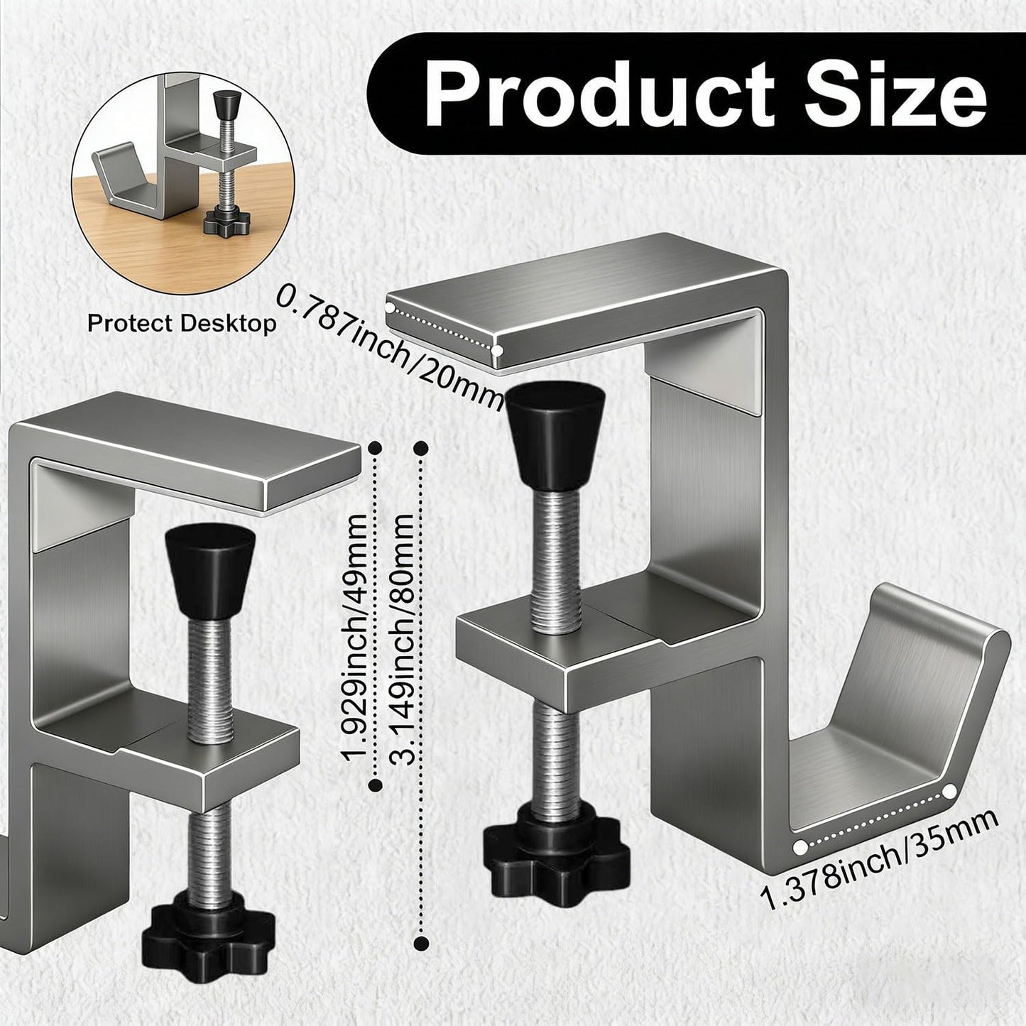 JAKO Headphone Stand - Aluminum Alloy Headphone Holder, Under Headset Stand for Desk Fit for PC Gaming Headset Hanger Hook Suitable for Office, Computer, Student Class Desk, Handmade Creator Table