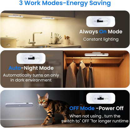 Motion Sensor Light Indoor with Battery Display,3000mAh Rechargeable Under Cabinet Lighting Magnetic Light Bar 300LM Battery Operated Closet Light Makeup Lights Stick On (White-A, Touch Control)