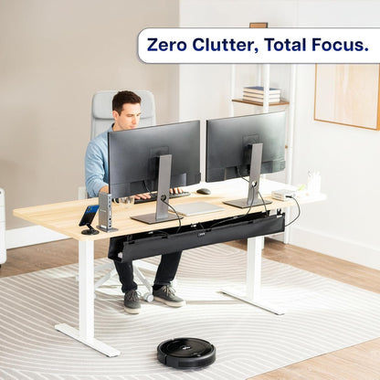 VIVO Screw-on Under Desk 16 inch Fabric Cable Management Tray, Wire Concealer, Power Strip Storage, Workspace Organization, Easy Fold Down Access, Black, DESK-AC16F-S