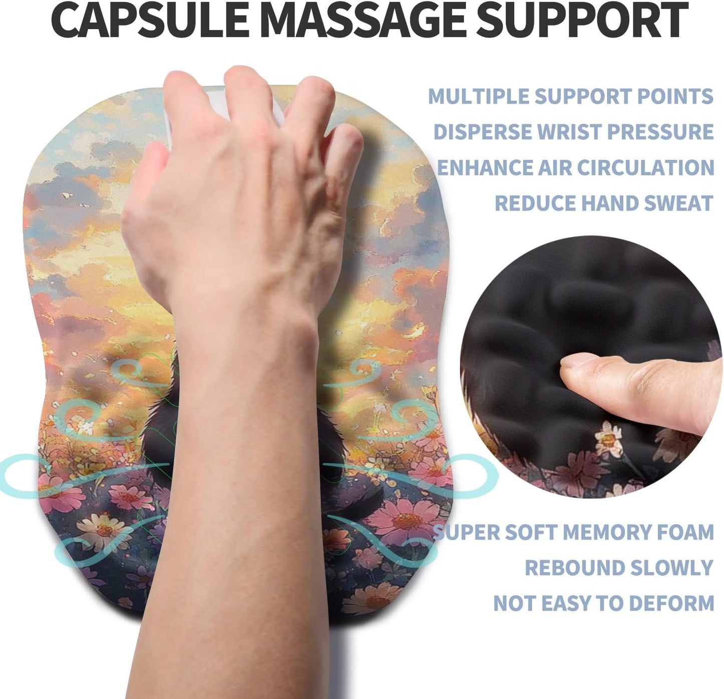 Ergonomic Raised Mouse Pad Wrist Support with Bilateral Slope Memory Foam Mousepad for Wrist Rest and Carpal Tunnel Pain Relief 11.8x7.9〃 Black