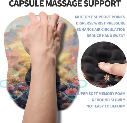 Ergonomic Raised Mouse Pad Wrist Support with Bilateral Slope Memory Foam Mousepad for Wrist Rest and Carpal Tunnel Pain Relief 11.8x7.9〃 Black