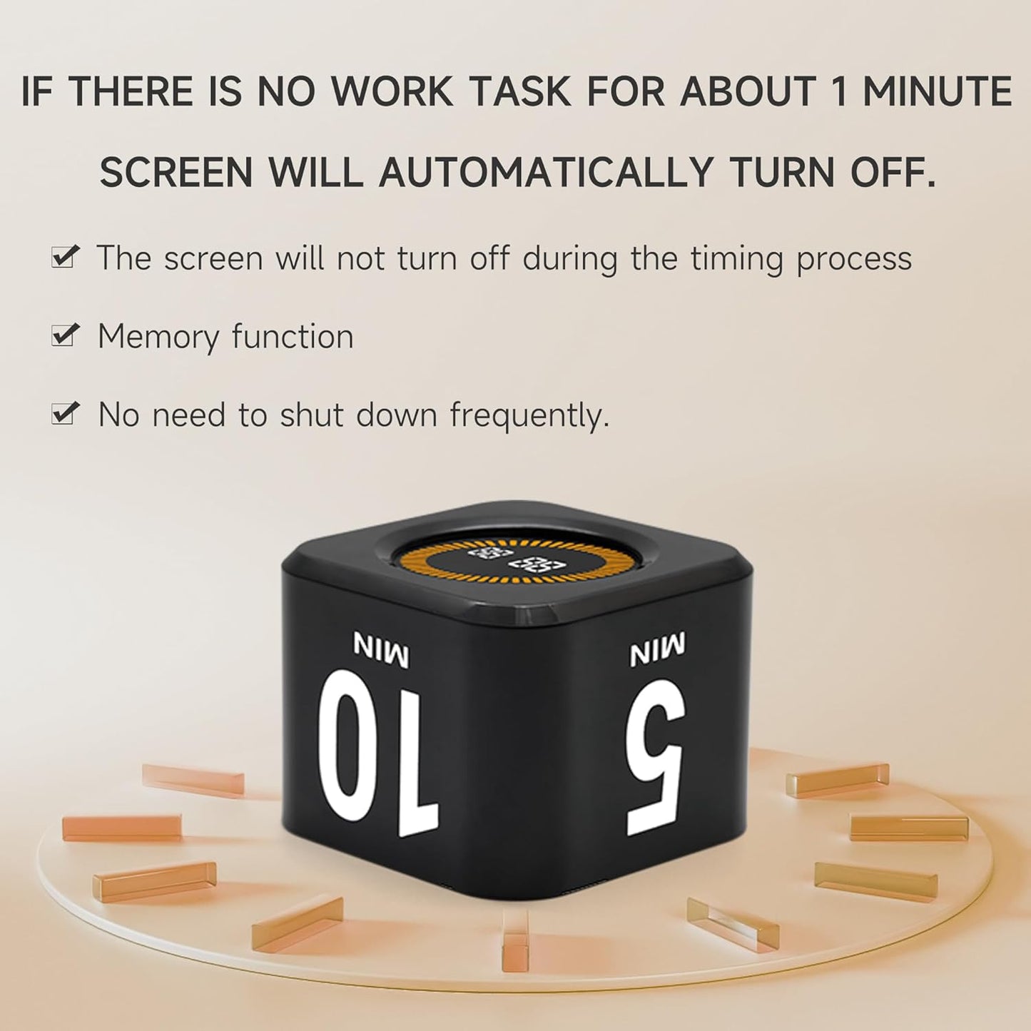 Rotating Productivity Timer 5, 25, 10, 50 Minutes Preset, Desk Cube w/Gravity Sensor for ADHD, Mute Functions, Ideal for Work, Study, Kitchen, Back to School (1, Wood Grain Finish)